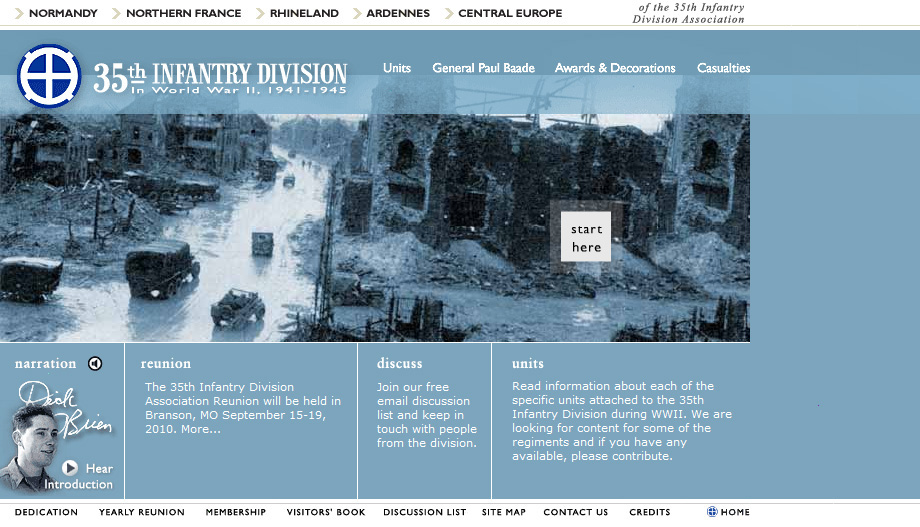 South by Southwest (SXSW) Interactive Finalist: Website for The 35th Infantry Division in WWII